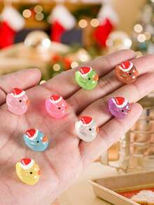 1/10/20/30/100pcs Christmas Hat Color Glow In Dark Duck, Christmas Mini Duck, Mini Luminous Resin Ducks For Crafts, Car Diy Creative Ornament, Cute Creative Handmade Duckling,Colorful Tiny Ducks Glow In The Dark Miniature Figures,Vibrant, Collectible, And Adorable Party Favors, Goody Bag Stuffers, And Easter Gifts,Christmas, Christmas Decorations, Christmas Gifts. - Multicolor - View 3