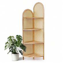 Corner Shelf Stand 4-Tier 70" Corner Shelves Display Shelf Solid Wood Frame With Rattan Wall Corner Bookshelf Multi Unit Organizer Rack With Legs For Living Room Decor,Small Space - 鏽棕色 - 查看 9