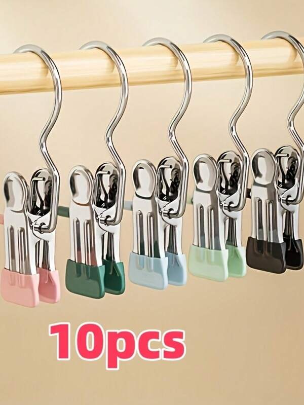 Household Stainless Steel Hook Clips - Plastic-Coated Seamless Silk Scarf Storage And Drying Hat Clips - Multi-Functional Drying Clips