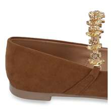 Zapatos Flats Mujer Color Cafe con brillos en cintas comodos Elegantes - Marrón - Ver 6