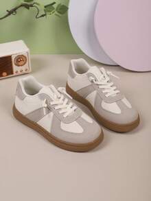 1 双儿童软底防滑圆头低帮休闲时尚运动鞋，适合男孩和女孩，四季皆宜 - 米色 - 查看 5
