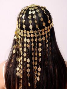1 chiếc dây chuyền tóc tua rua dài kiểu Trung Đông bằng kim loại, phụ kiện tóc vàng nhiều lớp cầu kỳ kiểu cung đình cổ điển, thích hợp cho trang điểm khiêu vũ, phụ kiện đội đầu, trang sức đội đầu, dây chuyền đội đầu, dây cài tóc, đám cưới, phụ kiện tóc, cô dâu tương lai. - Nhiều màu - Xem 1