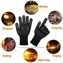 One Piece BBQ Gloves High Temperature Resistance Oven Mitts 800 Degrees Flame Resistant Barbecue Heat Insulation Microwave Gloves, Cut Resistant, Non-Slip Silicone BBQ Gloves For Kitchen, Grill, Camping, And Cookware - Black - View 5