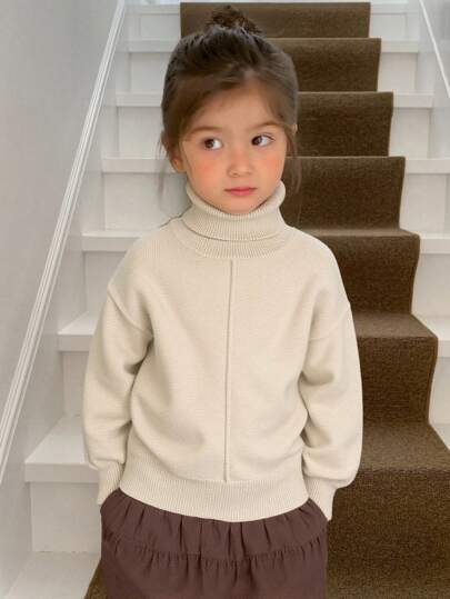 Dazy Kids كنزة صوفية تورتل نيك صلبة للفتيات الصغيرات، خريف