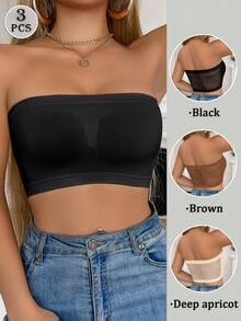 3pcs Seamless Strapless Bras For Women, Single Layer Bandeau Bras (Wireless & No Padding), Comfortable Hollow Out Ladies Lingerie Bras - Multicolor - View 2