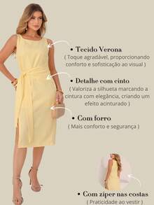 Women's Dress With Sophisticated Fit And Front Knot Knot Knot At The Front - 奶油黃 - 查看 6