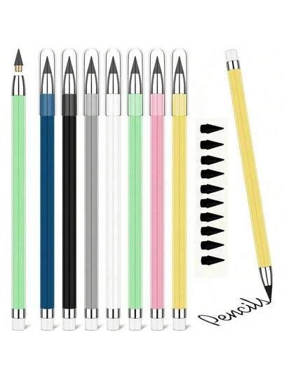 6 支无墨铅笔，耐用铅笔带橡皮擦，可重复使用无限铅笔，适用于家庭、办公室、学校和绘图的无限铅笔（随机颜色和样式）