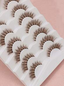 7对棕色睫毛透明茎漫画风格自然仿真新手睫毛五对套装棕色化妆工具产品佩戴舒适手工上睫毛翼状尾眼拉长自然逼真睫毛全条睫毛持久浓密流行化妆美容工具 - 自然纖長款 - 查看 3