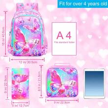 3pcs/Set Girls Backpack, Butterfly Backpack Set With Lunch Box, Cute Elementary School Backpack Suitable For Preschool Children - Backpack - View 3