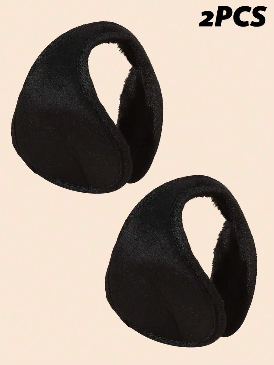 2 szt. męskich, zimowych, jednokolorowych, ciepłych nauszników - Czarny 2 sztuki - Zobacz 1