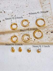 5对镶嵌锆石的经典耳环，可叠戴，女士款；14K镀金极简耳环，小圆球扁平耳钉，适合耳垂、耳骨、耳廓佩戴，男女皆宜 - Gold-1# - 查看 3