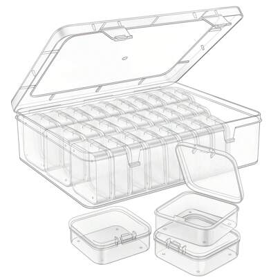 31pcs 1 Large Box + 30 Small Boxes Transparent Plastic Storage Box With Small Storage Containers - Bead Storage Container Box - Organize Your Beads With Hinged Lid, Rectangular Shape Plastic Material - Perfect For DIY Jewelry Craft, Nail Art And Bracelet Making Beads, Jewelry Making Supplies, Perfect Valentine's Day Gift And Women's Gift