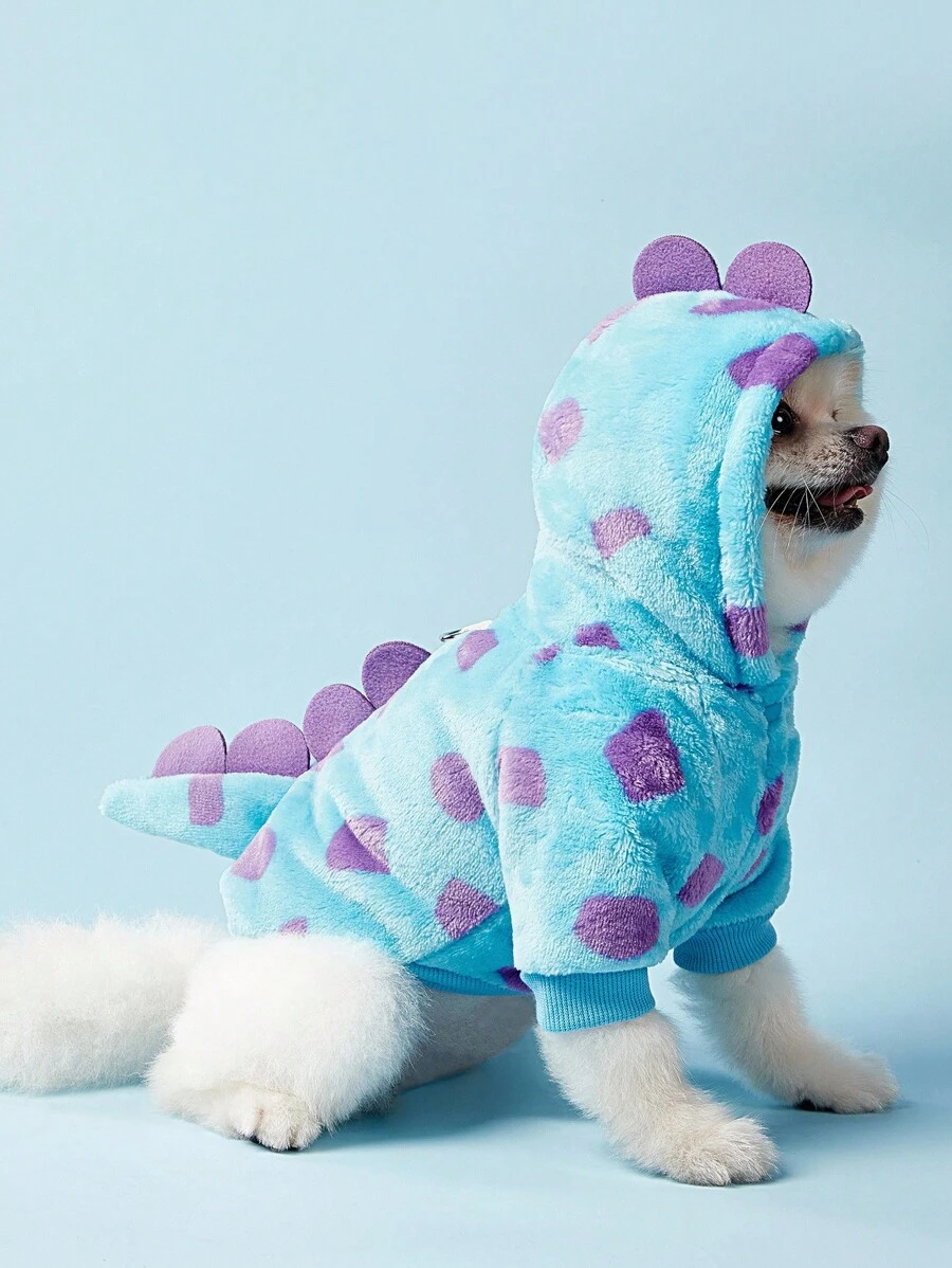 PETSIN 1pc Pet Clothes For Cats And Dogs, Universal Apparel With Leash Hook, Cute Short Dragon Hoodie With Horns For Small Dogs - Floral Dinosaur