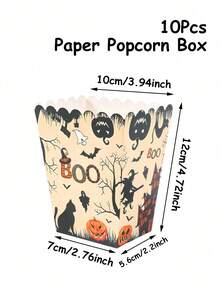 10 Pcs Halloween Popcorn Boxes,Black Cat Witch Designs Trick Or Treating Snack Candy Box,Halloween Decorations,Halloween Treat Cookie Container,Paper Food Box,Gift Packaging Box For Halloween Trick Or Treat Event,Home Decor,Kitchen Decor,Happy Halloween Party Decor,Halloween Party Supplies,Tableware Decoration