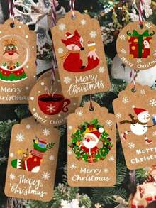 50 قطعة بطاقات هدايا عيد الميلاد DIY، زينة شجرة عيد الميلاد، بطاقات كرافت معلقة بخيوط، عيد الميلاد - متعدد الألوان - مشاهدة 1