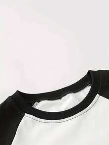 可爱卡通小狗印花宽松长袖T恤，插肩袖圆领休闲秋冬上衣 - 黑與白 - 查看 7