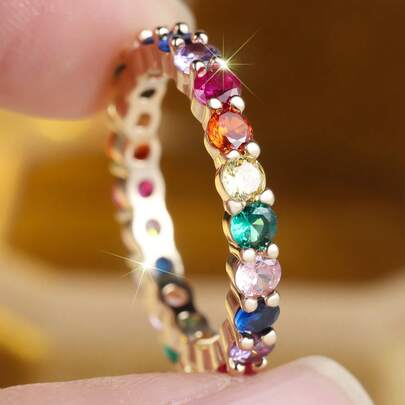 Vanel 1 件奢华全永恒方晶锆石戒指，适合送给女朋友、同学的珠宝礼物