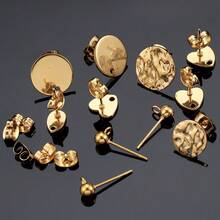 10 piezas de pendientes con forma de flor y corazón redondo de acero inoxidable con respaldos, adecuados para hacer joyas y accesorios de pendientes DIY - pendientes - Ver 4