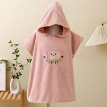 1pc Baby/Kids Hooded Bathrobe, Coral Fleece Absorbent Poncho Cloak, Cute Cartoon Design For Home, Beach, Unisex