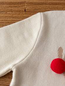 Tween Girl' Christmas Reindeer Pattern Knitted Pullover Sweater, Suitable For Christmas Party, Spring, Autumn, Winter