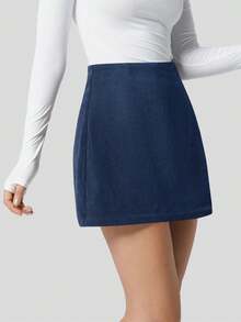 Womens Corduroy Mini Skirt High Waisted A Line Pencil Short Skirts Casual Basic Bottoms - Màu xanh hải quân - Xem 1