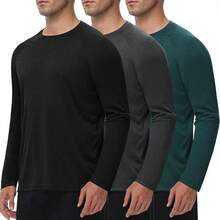 3 Pack Long Sleeve Shirts For Men - Quick Dry Moisture Wicking UV UPF Sun Protection T-Shirts For Casual Workout Fishing - 5-màu đen, xám đậm, xanh lá đậm - Xem 1
