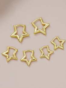 6Pcs/Set Minimalist Square Shape Copper Earrings For Women, Elegant Casual Party Beach Date Holiday Gift, Versatile Daily Wear
