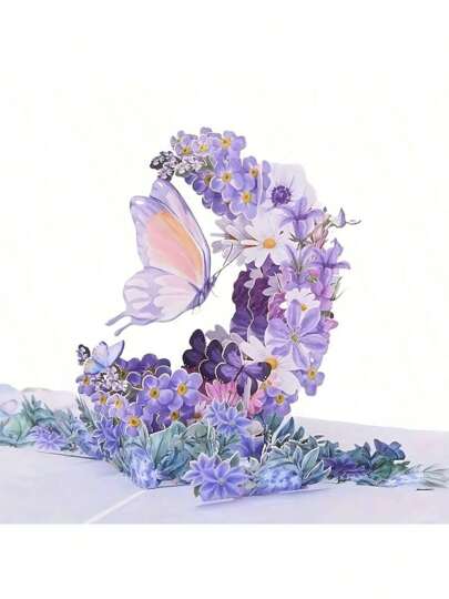 1pc Purple Butterfly & Flower Moon 3D Greeting Card - Suitable For Birthday, Anniversary, Mother's Day, Thanksgiving, Teacher's Day, And Wedding, School Supplies,Back To School