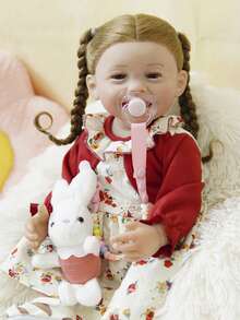 Brastoy Silicone Reborn Baby Doll Realistic 55cm Clothes Set Bottle Pacifier Plush - Màu Hồng baby - Xem 7