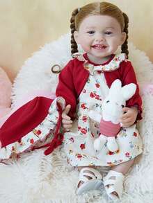 Brastoy Silicone Reborn Baby Doll Realistic 55cm Clothes Set Bottle Pacifier Plush - Màu Hồng baby - Xem 2