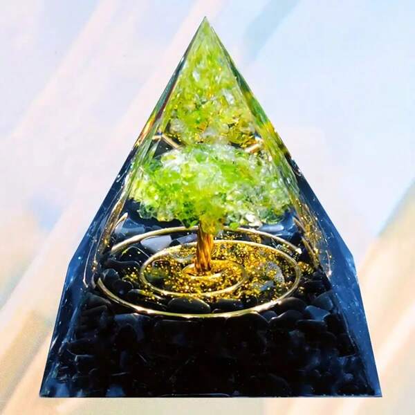 1 pièce Pyramide bohème en pierre naturelle - Obsidienne avec chakra, rehaussée d'or, pièce de décoration noire, convient pour le bureau, la chambre, cadeau de vacances