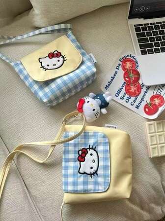 Sanrio可爱猫咪图案女童韩版单肩斜挎包，适合学生日常通勤携带手机。