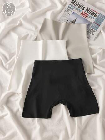 3pcs Women Shorts, High Waist Design, Seamless, Skin-Friendly, Comfortable, Elegant & Simple Solid Color Briefs, Anti-Chafing, Lift Buttocks
