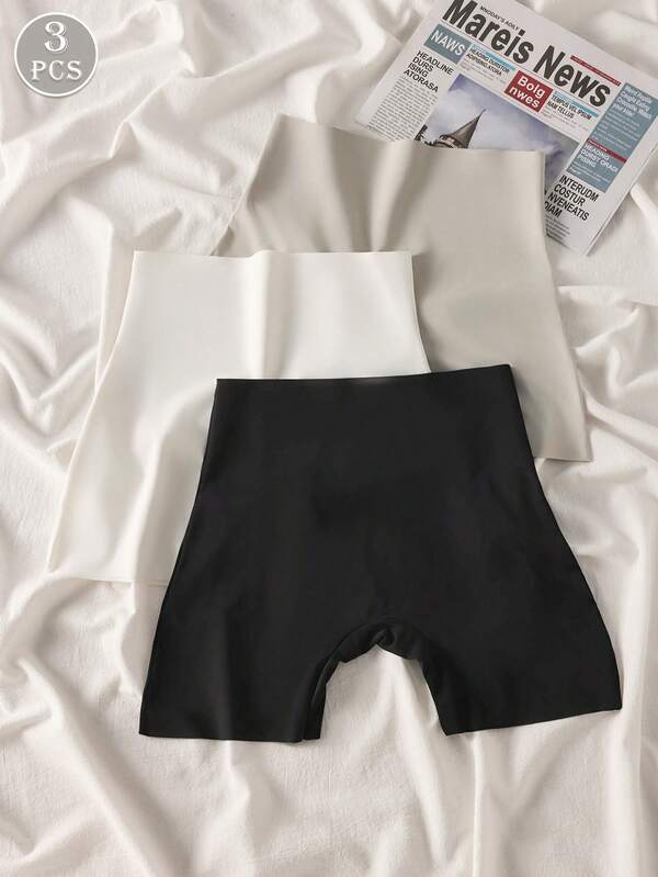 3pcs Women Shorts, High Waist Design, Seamless, Skin-Friendly, Comfortable, Elegant & Simple Solid Color Briefs, Anti-Chafing, Lift Buttocks