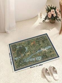 1pc Plush Luxurious Soft Green Hand-Painted Plant Modern Style Area Rug, Non-Slip Washable, Velvet Surface, Perfect For Living Room, Bedroom, Hallway - Elegant Garden Design, Baroque Pattern Indoor Mat | Non-Slip Backing, Living Room Carpet - Cadet Blue - View 3