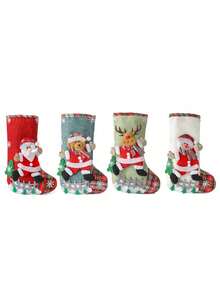 4pcs/Set Large Burlap Christmas Stockings, Christmas Gift Bags, Christmas Tree Hanging Decorations, Candy Bags Home Decor Christmas Decorations Room Decor Winter