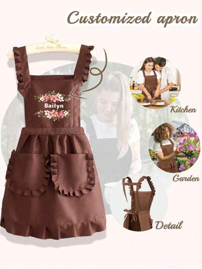 1pc Customized Printed Stylish Korean Apron, Waterproof And Stain Resistant, Apron Cute Lace Skirt Apron,Black Stain Resistant Apron,Sleeveless Apron,For ,Home, Kitchen,Nail Shop,Cooking, Baking, Nail Salon, Women Work Uniform,Coffee Smock,Home Cooking Clean Sleeveless Bib Apron