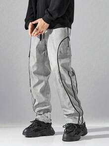 Men Straight Leg Casual Versatile Cargo Pants, For Fall - Silver - View 2