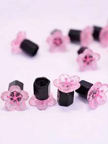 4 Stücke rosa glitzernde Blumen & gelbe Blumen Reifenventilkappen - Metallmaterial, passend für Auto, Fahrrad, Motorrad - glänzendes Blütenblatt Design, schwarze Mitte - lustiges Geschenk für Freunde und Familie, Reifen Zubehör, Auto Dekoration, verspielter Stil, hochwertige Verarbeitung, Fahrzeugdekoration - Verschiedenfarbig - Übersicht 1