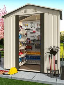 1-Piece Outdoor Storage Shed With Lockable Door, Durable Metal Construction, Pent Roof Design, Spacious Garden Tool Organizer For Backyard Use, 5FTx3FT Beige, Camping Accessories - default - View 1