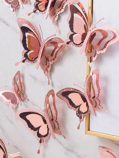 Calcomanías de pared 3D (12 piezas) Decoraciones de fiesta con mariposas de papel, suministros para fiestas, decoraciones de arco, decoraciones DIY para el hogar y la habitación, decoraciones de boda, decoraciones de centro de mesa, estilos surtidos al azar