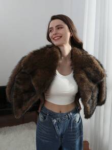 Áo khoác lông giả thời trang thu đông HH dành cho nữ, cổ bẻ, tay dài, màu trắng. - trắng - Xem 4