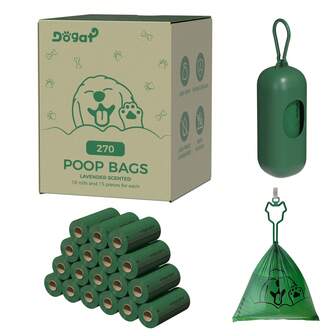 DOGAT Dog Poop Bags With Dispenser – Extra Thick And Leak-Proof, Lavender Scented And Easy To Open, 23*33 Cm, Ideal For Dog Walks And Outdoor Use, 270 Bags (18 Rolls) Or 540 Bags (36 Rolls)