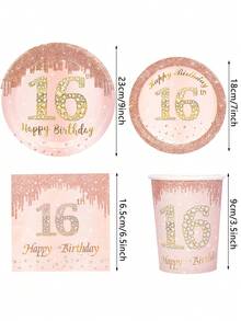 10pcs 16th Birthday Decorations For Princess Rose Gold Sweet 16 Birthday Party Supplies For Her 16th Happy Birthday Plates And Napkins Cups Tableware For Daughter Sweet 16th Birthday Party Favor - Multicolor - View 3