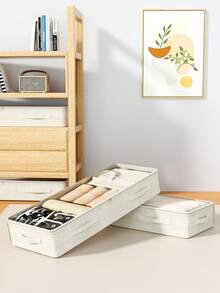 1 حقيبة تخزين دافئة باللون البيج، حقيبة تخزين على شكل درج تحت السرير، صندوق تخزين طلابي كبير السعة، حقيبة تخزين شفافة، صندوق تنظيم وتكديس، يستغل المساحة بالكامل لتخزين البطانيات والملابس والأحذية وملابس الأطفال