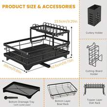 New 2-Tier Dish Drying Rack - Foldable Kitchen Countertop Drain Rack With Drying Board, Dish Hooks, And Cup Holders, Large Capacity Bowl, Plate, And Pot Storage Rack, Durable And Sturdy, Efficient Plate Drying System, Space-Saving Black And White