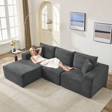 LIZHOUMIL 108'' Modular Sectional Sofa, Corduroy L-Shaped Sofa With Deep Seat & Throw Pillows, No Assembly, Comfy Cloud 3-Seater Couch With Chaise, Memory Foam Couch For Living Room - 灰色 - 查看 2