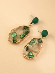 1 Đôi bông tai mặt dây chuyền đá quý trong suốt màu xanh lá cây, kiểu dáng bất đối xứng cổ điển, phong cách đường phố biển thường ngày (Kiểu cắt ngẫu nhiên) - Nhiều màu - Xem 2