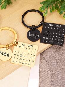 Personalize Gift Calendar Keychain Personalized Calendar Keychain, Engraved Calendar Keyring, Special Date Calendar Keyring Stainless Steel Square Round Pendant Keychain Couples Key Ring, Personalized Gifts, Anniversary Gift, Christmas Gift, Gold, Stylish, Colorful, Vintage, Unisex, Hipster, Simple, Casual, Custom, Personalized, - Multicolor - View 5