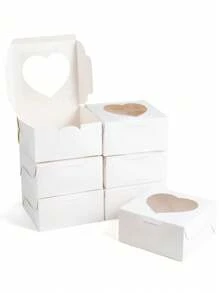 5pcs/10pcs Heart Window Cake Boxes, Cookie Boxes, Mini Cake Boxes, Pastry Boxes, Dessert Boxes For Strawberry, Cupcake, Muffin, Donut, All Pies, Chocolate, Cake Packaging Boxes, Take-Out Boxes - Paper - View 2
